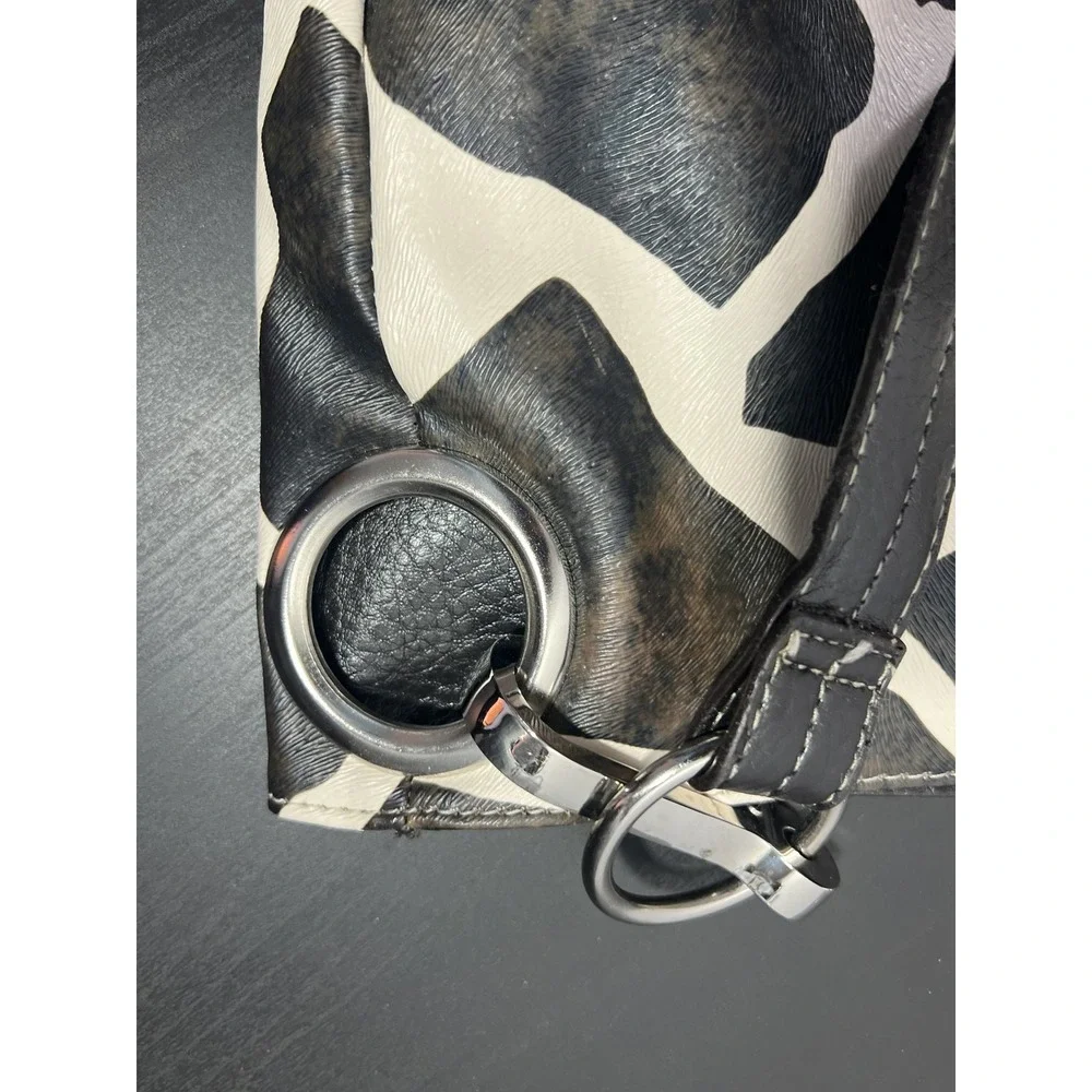 Vintage Giraffe Print Faux Fur Black Leather Hobo Shoulder Bag Handbag Purse Y2K